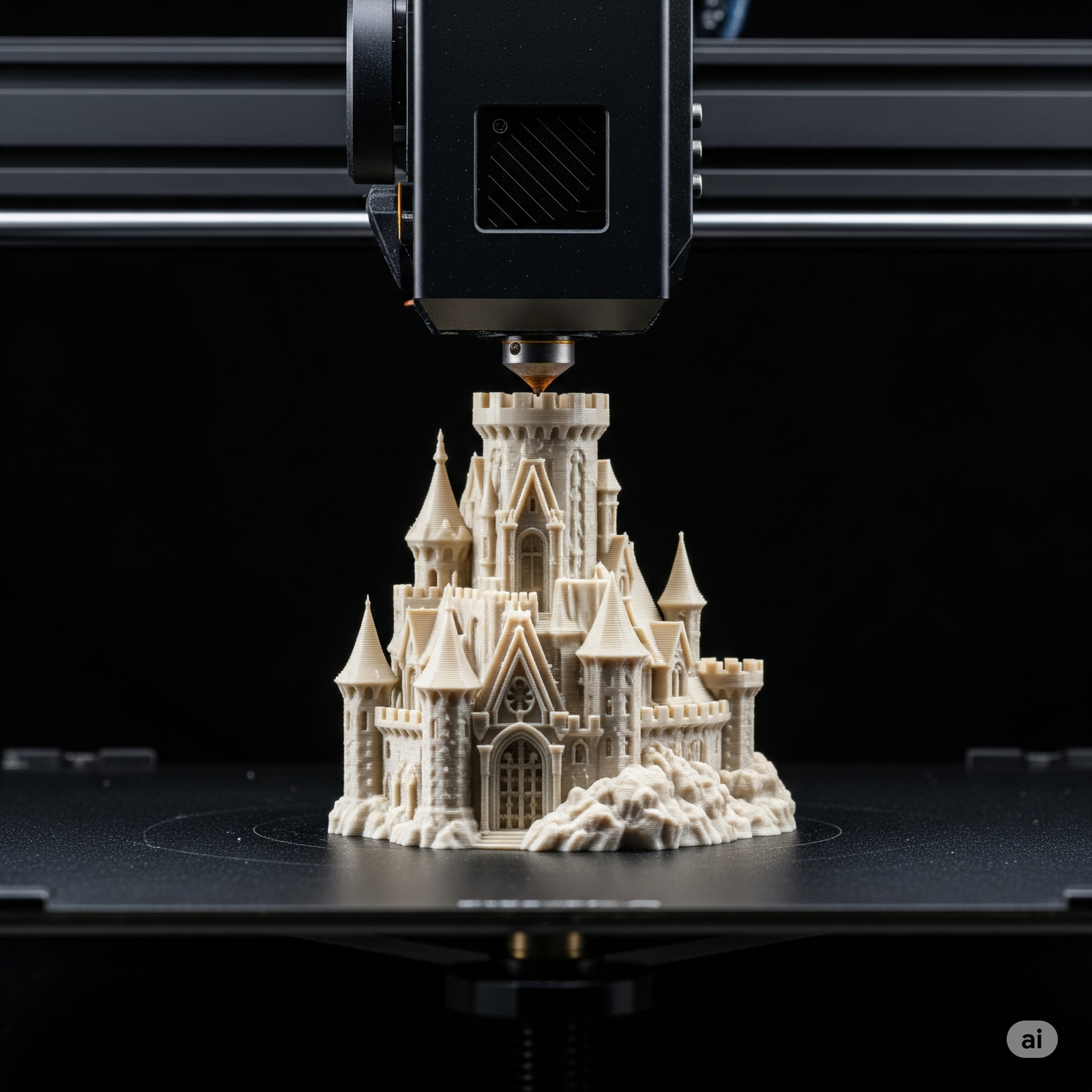 A 3D printer creating a complex geometric model.